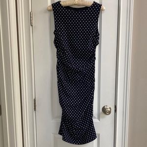 Sara Campbell navy and white polka dot dress